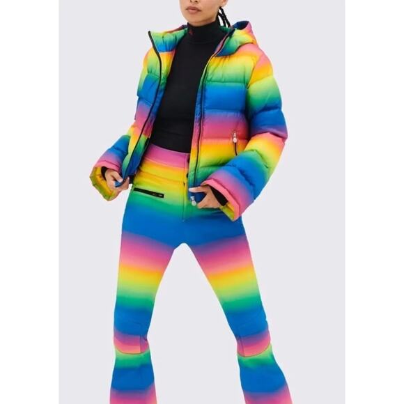 Perfect Moment Womens Multicolor Rainbow Flare Leg One-Piece Jumpsuit Size M - Picture 1 of 16